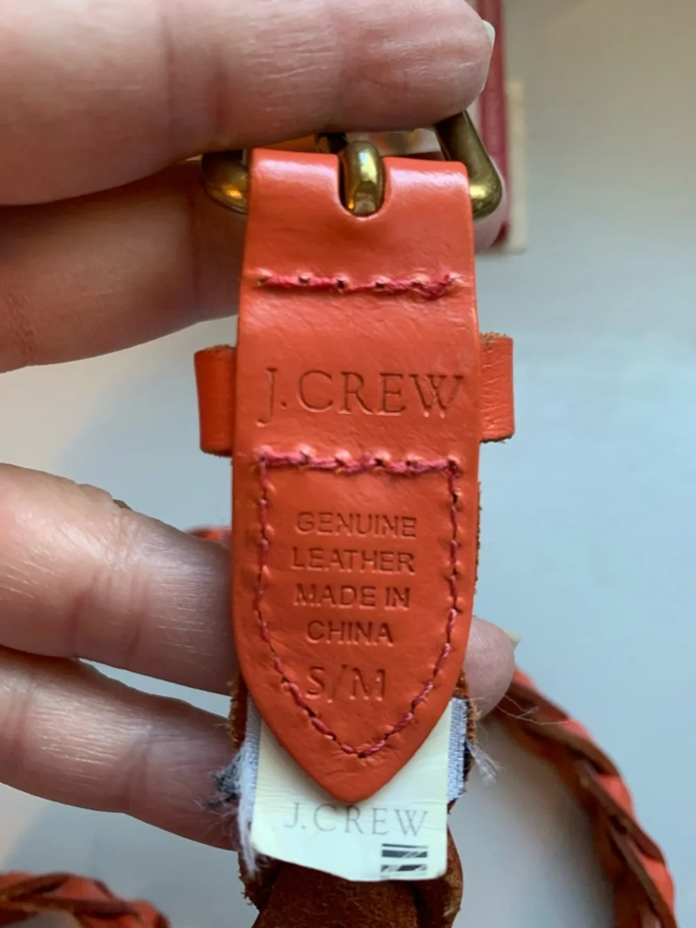J Crew Braided Leather Belt in Burnt Orange with Brass Buckle